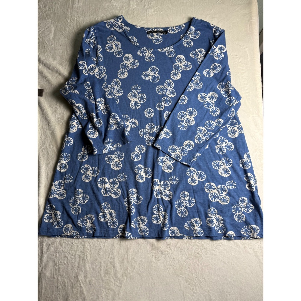Gudrun Sjoden Blue Organic Cotton Floral Print Tunic Top XL 3/4 Sleeve
